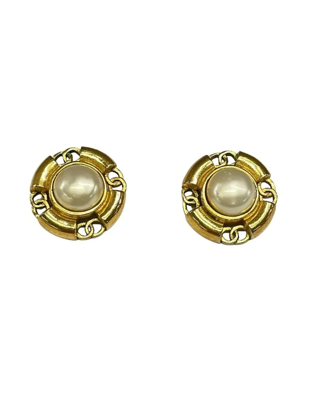 Chanel Earrings Gold Ivory CC Logo